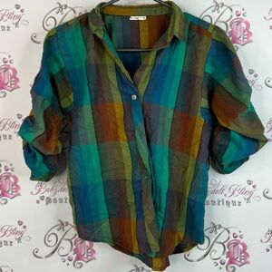 Sweet Baby Jane button up shirt Colorful Plaid Button Down Shirt